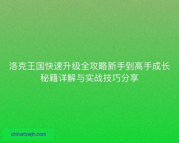 洛克王国快速升级全攻略新手到高手成长秘籍详解与实战技巧分享