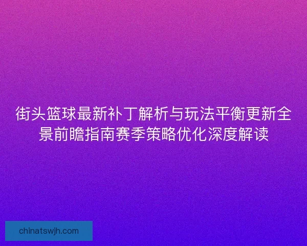 街头篮球最新补丁解析与玩法平衡更新全景前瞻指南赛季策略优化深度解读